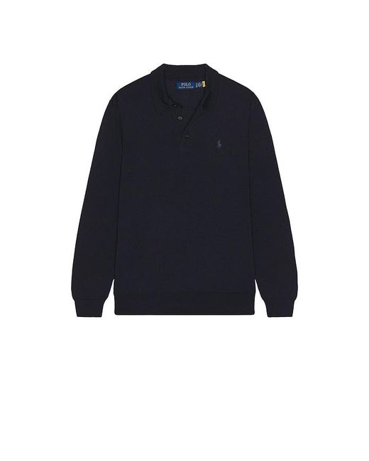 Polo Ralph Lauren Blue Long Sleeve Merino Wool Button Placket Polo Sweater for men