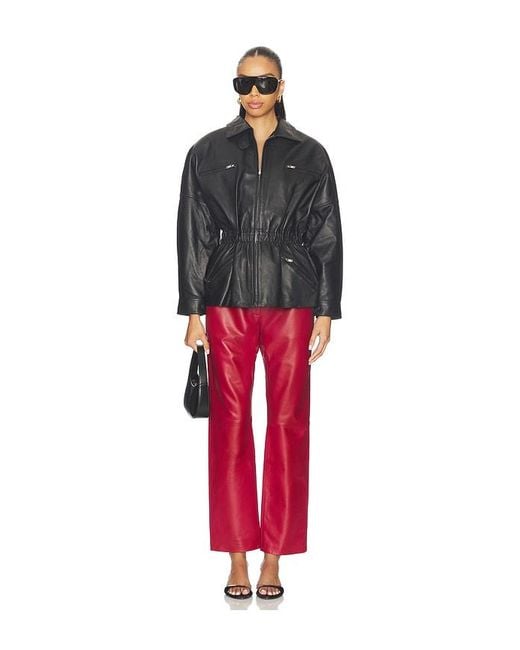 AEXAE Red Leather Straight Leg Pant