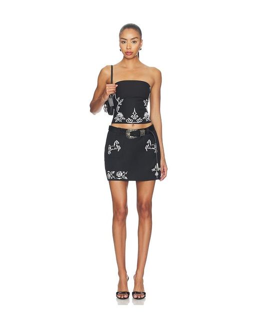 Markgong Black Cross Stitch Embroidered Skirt With Detachable Belt