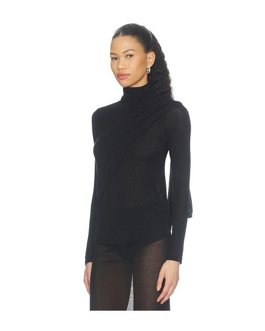 Enza Costa Black Sheer Cashmere Jersey Bandana Turtleneck