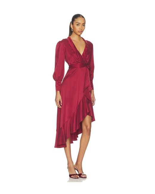 Zimmermann Red Petite Silk Wrap Midi Dress