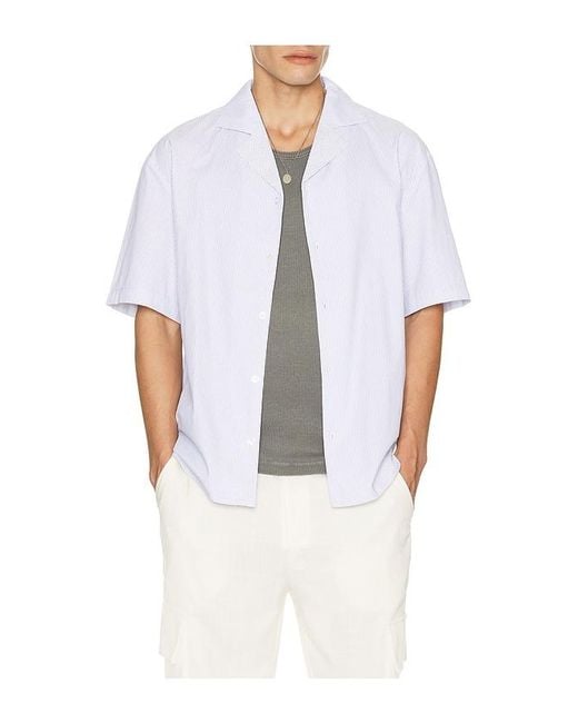 KROST White Cotton Stripe Bowling Shirt for men