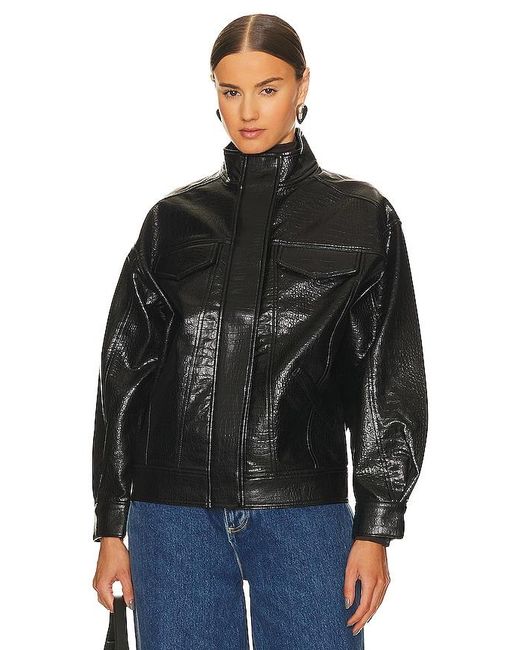 LPA Black Halle Faux Leather Bomber Jacket