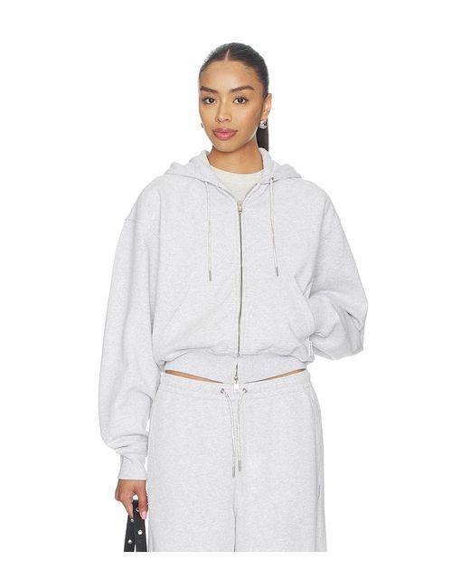 Alexander Wang White Zip Up Hoodie With Rhinestone Drawcord