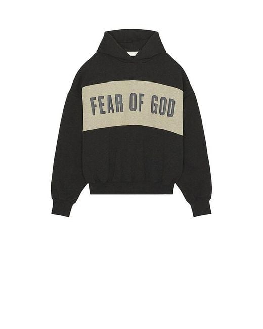 Fear Of God Black Cropped Relaxed Panelled Hoodie for men