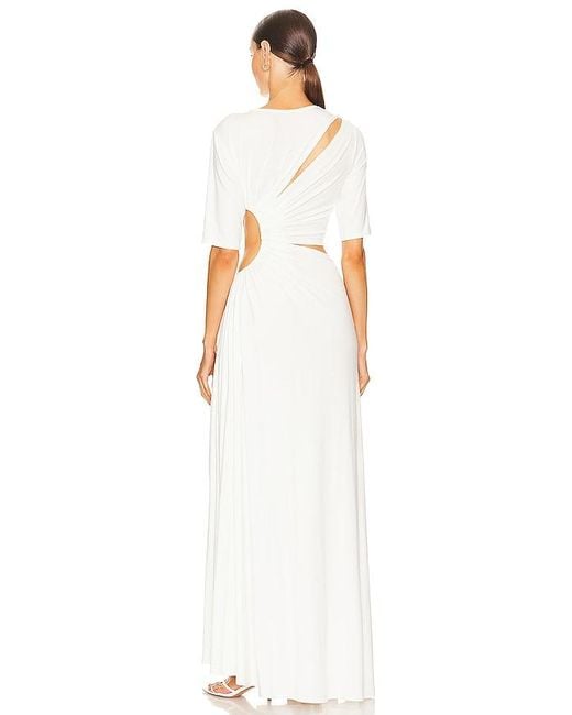 Sid Neigum White Gathered Slit Maxi Dress