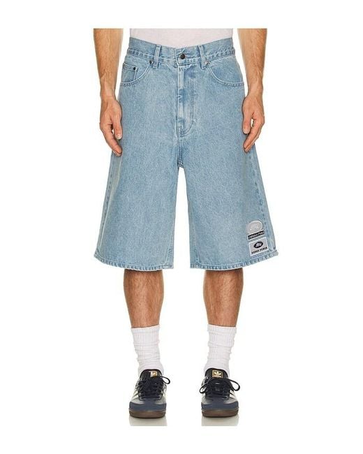 Siegelman Stable Blue X Ford Patched Denim Jorts for men