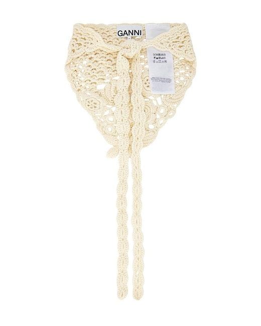 Ganni White Crochet Head Scarf