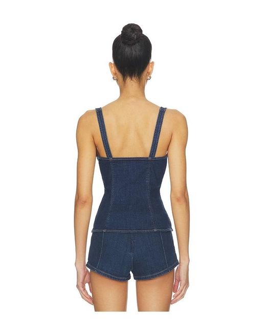 GOOD AMERICAN Blue Sleeveless Button Front Denim Top