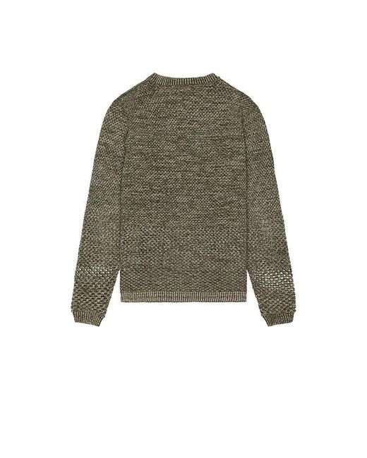 Isa Boulder Green Solid Crochet Crewneck Sweater for men
