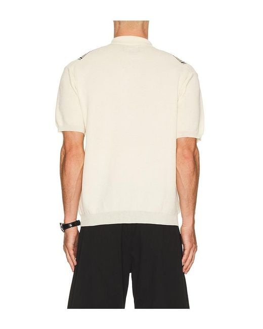 Beams Plus White Zip Knit Polo Stripe for men