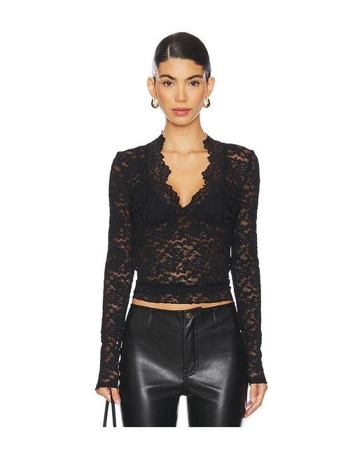Free People Black Lace Long Sleeve Sheer Top