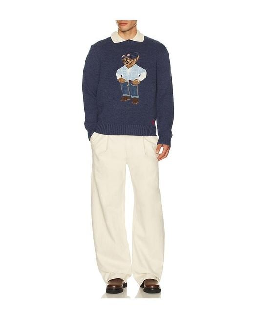 Polo Ralph Lauren Blue Polo Bear Linen-Cotton Sweater for men