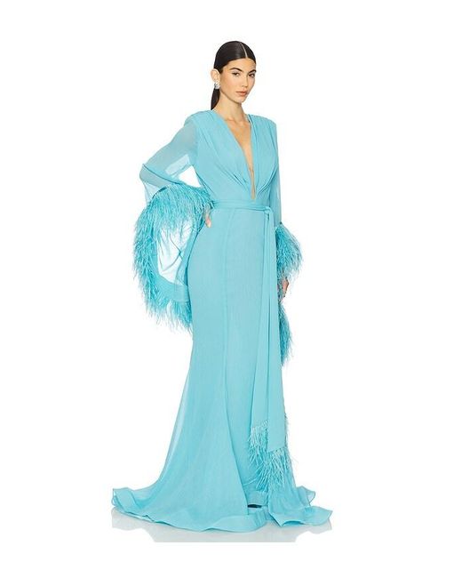 Bronx and Banco Blue Geisha V Neck Gown