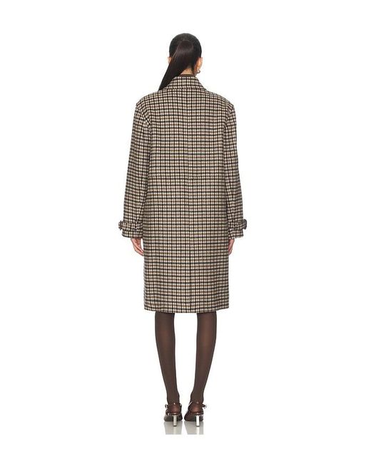 Vince Natural Plaid Car Coat With Faux Leather Trim