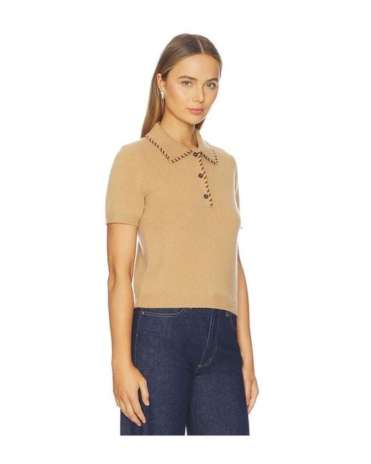 FRAME Blue The Leather Stitch Polo Top