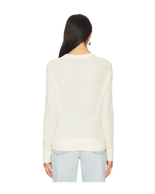 Enza Costa White Linen Open Knit Crewneck Sweater