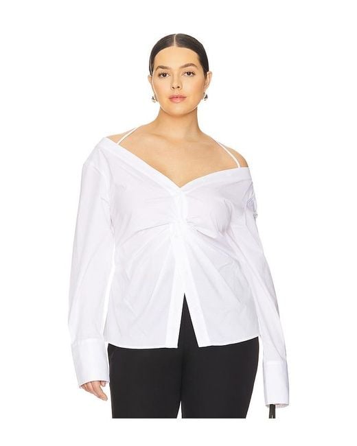 GOOD AMERICAN White Poplin Off Shoulder Top