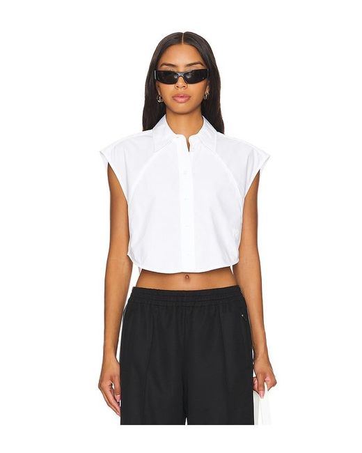 Alexander Wang White Cropped Sleeveless Button Down With Piping