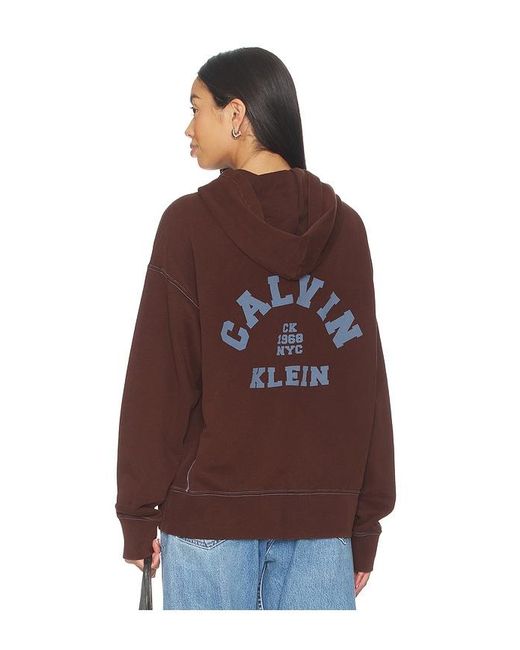 Calvin Klein Brown Washed Premium Vintage Logo Zip Hoodie