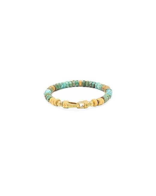 Nialaya Blue Hexagon Beaded Bracelet for men
