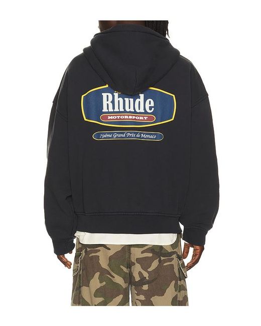 Rhude Black Racing Crest Zip Up Hoodie for men