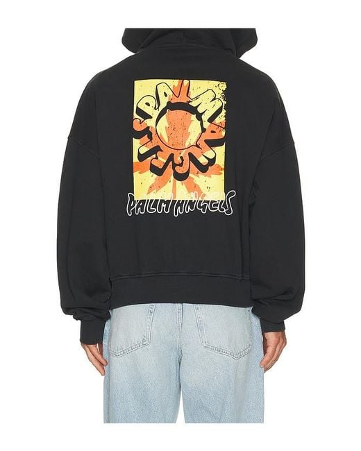 Palm Angels Black Palm Leaf Zipped Loose Hoodie for men