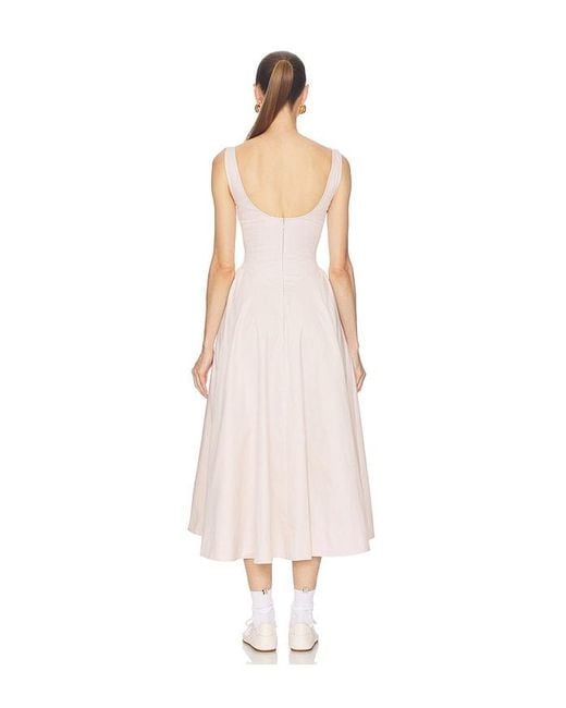 Helsa White Stretch Cotton Sateen Midi Dress