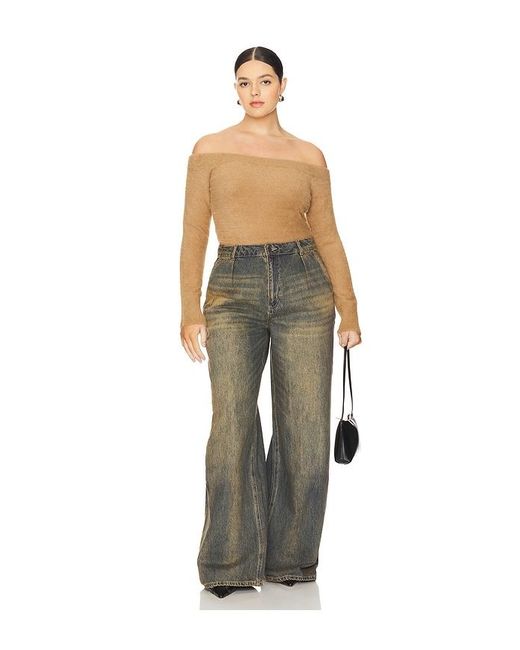 GOOD AMERICAN Blue Plush Off Shoulder Top