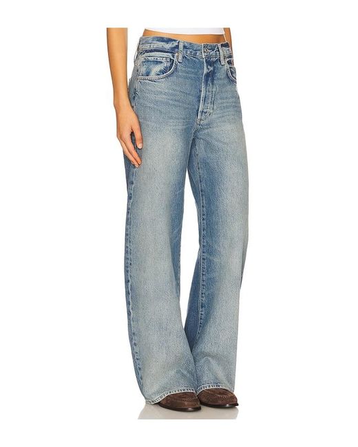 PAIGE Blue Arellia Barrel Leg Jeans With Covered Buttonfly