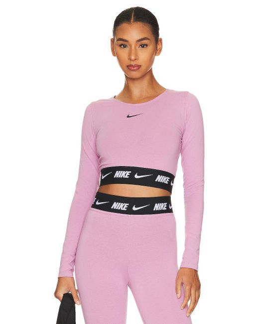 Nike Nsw Crop Tape Top in Pink | Lyst