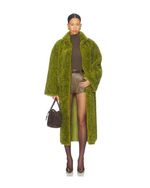 Essentiel Antwerp Green Ispot Faux Fur Coat