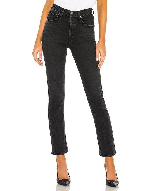 Agolde Black Riley High Rise Straight Crop Jeans