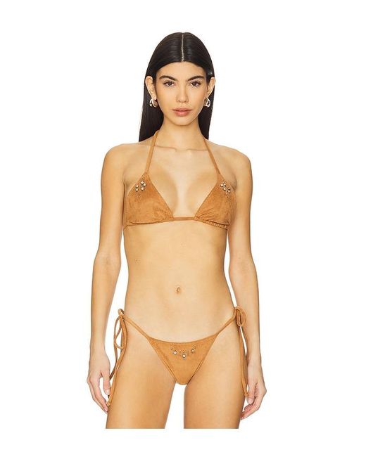 Frankie's Bikinis Natural X Bella Hadid Paradise Suede Bikini Top