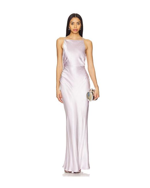 Shona Joy White La Lune High Neck Ruched Maxi Dress