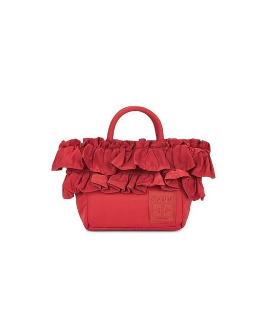 Ganni Red Mini Shopper Ruffle Bag