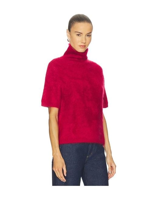 Soft Goat Red Brushed Short Sleeve Turtleneck