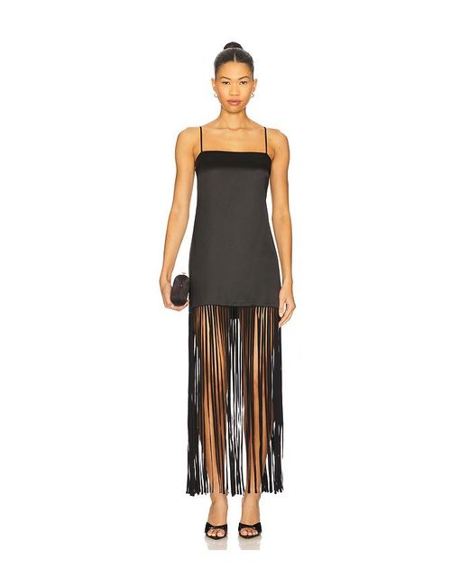 Shona Joy Black Moraya Square Neck Fringe Maxi Dress