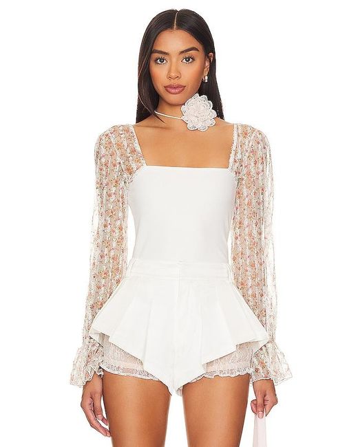Free People White X Intimately Fp Gimme Butterflies Long Sleeve Top In Ivory Combo