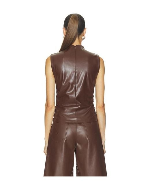 Hudson Brown Faux Leather Ruched Top