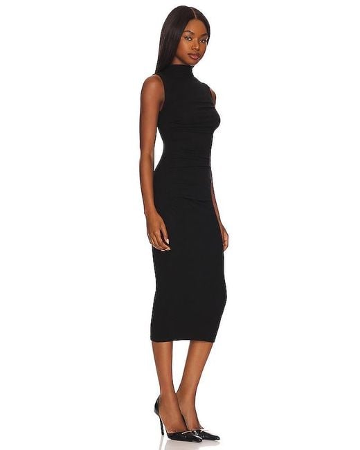 Enza Costa Black Silk Knit Sleeveless Twist Midi Dress
