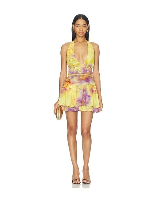 Runaway the Label Yellow Xylia Halter Low Plunge Mini Dress