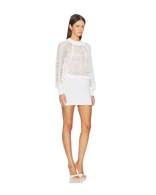 Balmain White Batwing Dentelle Crochet Knit Dress