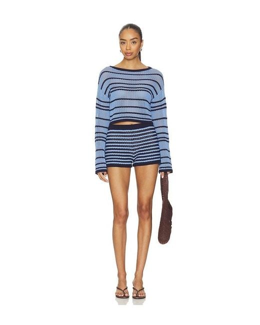Lovers + Friends Blue Muriel Open Stitch Pullover