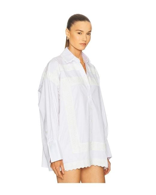 Helsa White The Summer Overshirt With Vintage Swiss Embroidery
