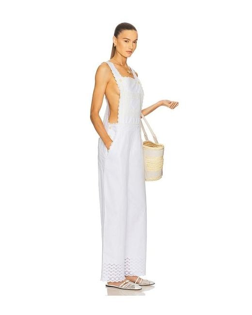 Helsa White The Summer Overalls With Vintage Swiss Embroidery