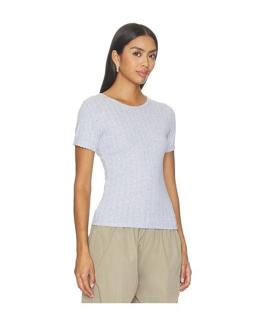 Leset White Pointelle Slim Fit Tee