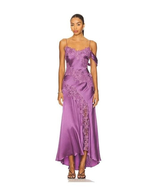 AMUR Purple Reese Cascade Lace Gown