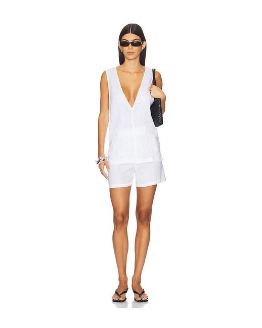 AEXAE White X Revolve Flat Front Mini Short