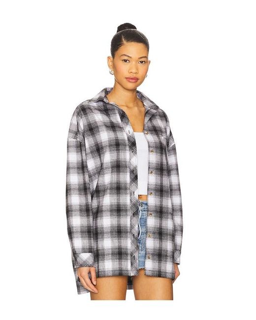 Audriana Oversized Flannel Top En Color Negro, Blanco Talla (También En M, S, Xs, Xxs) superdown de color White